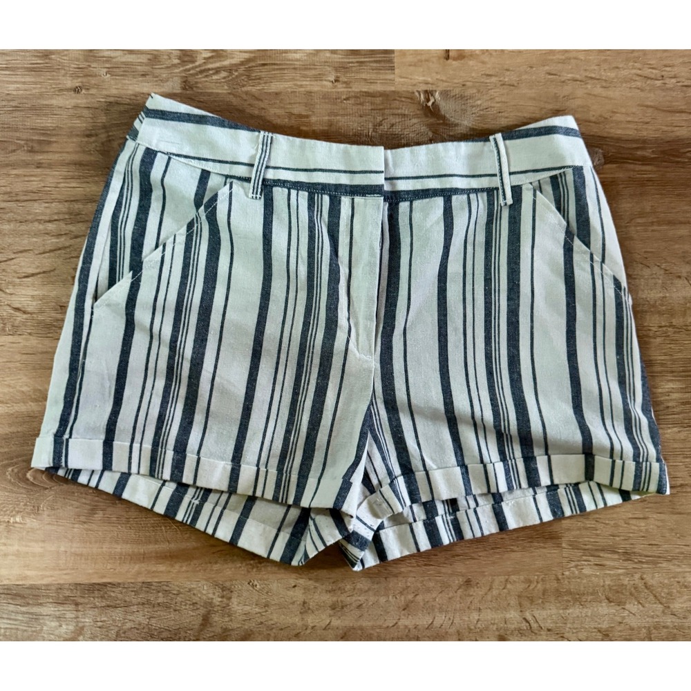 JustFab Striped High‎ Waist Cuffed Casual Shorts Women's Size L